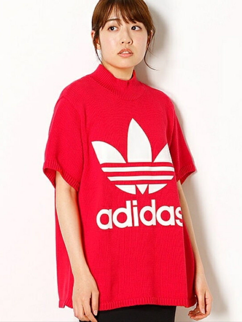 Adidas - Red Cotton Knit Mock Neck T-Shirt - Size XL
